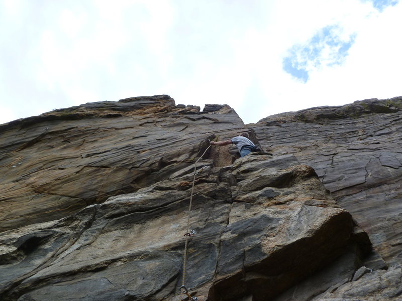 On the ledge before the steep upper section.