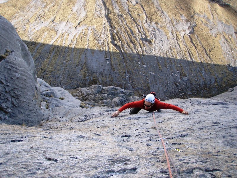 Steep, pocketed limestone on the route Halma