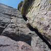 Looking up the awesome dihedral on Fandango that leads to the North Arete.