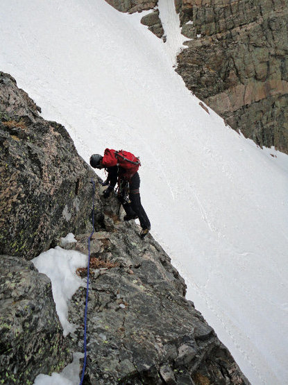 Almost to the apron of the Loft for a great glissade.  We rapped-off some pitons on the lower ramp.