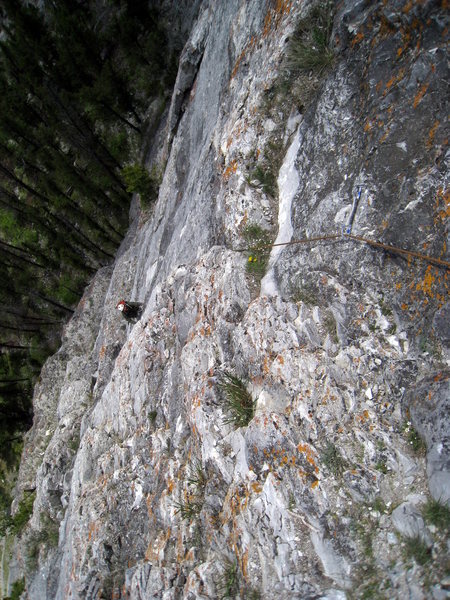 Coming up the steep bolted pitch 3 5.8 bolted section