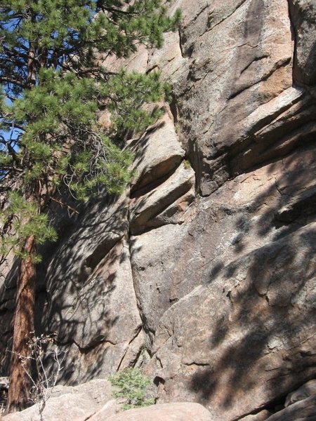 The start of Cryin' in the Rain (5.9), Mosaic Rock, Tres Piedras, NM.