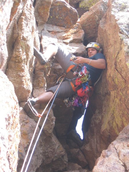 Chillin in the chimney of the second pitch of Occasional Freshman