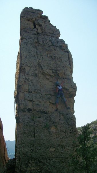 Julie Logan on the 5.9 Red Dog on the California Pinnacle, Mensus Area, Shelf Road.