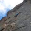 Just after reaching the big sideways "V" flake on the second pitch. 
