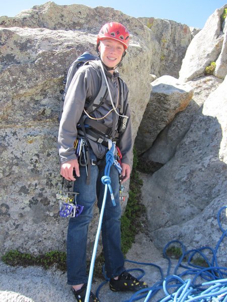 Noah's first major trad route follow/clean!