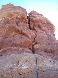 Brent setting up to belay on the West Chimney of Bullwinkle Tower.