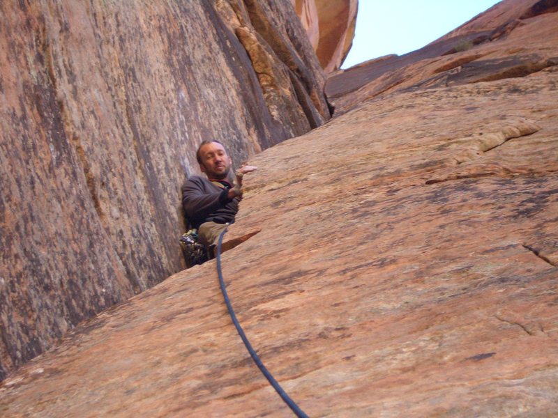 James about to make the transition from narrow chimney to offwidth