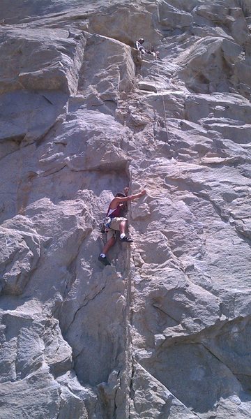 Me top belaying and my son following. Whammy 5.10b