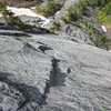 Looking down on pitch 5 from the belay.