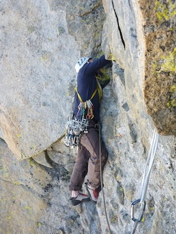 protecting steep section before exit chimney on pitch 3.