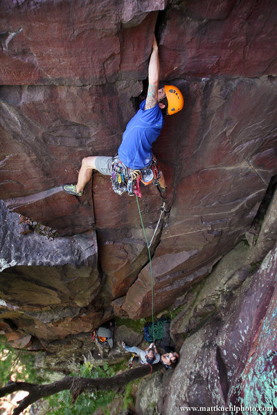 Ryan Strong digs deep in the lower handcrack. Summer 2011<br>
<br>
Photo Matt Kuehl