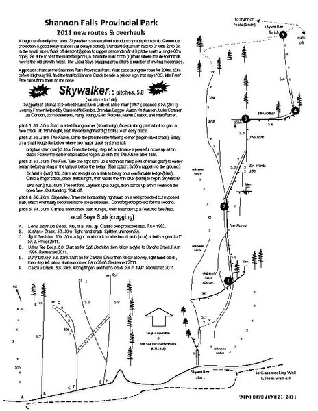 Topo for Skywalker and variations, courtesy of Jeremy Frimer.  Printable topo & more: http://www.jeremyfrimer.com/Climbing_Routes.html