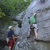 Me at the start of the thin crack with Eric at belay.