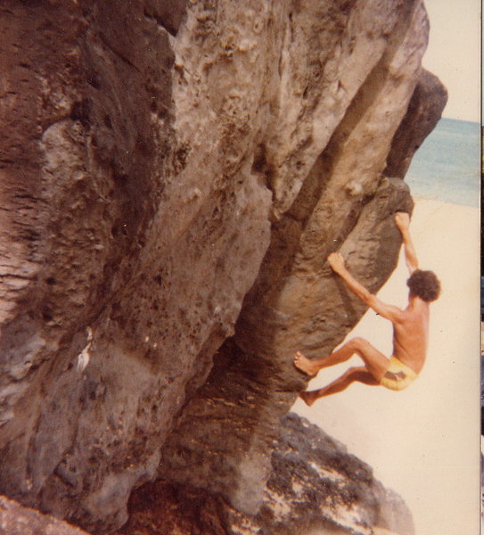  Me bouldering at Waimea Beach on the north shore of Oahu in the late seventies.