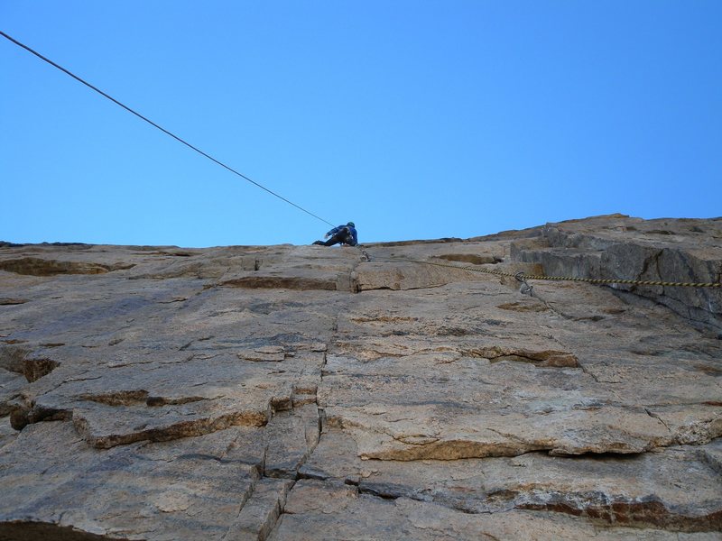 Chris Weidner leading the crux 7th pitch. Steep!