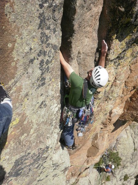 The twin crack crux on the 2nd pitch.