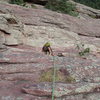 Approaching the Pullmans car.  Probably the wrong way, but that is the beauty of the east face routes....