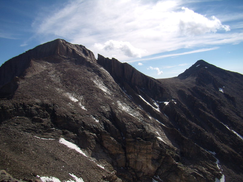 Long's Peak and Mt. Meeker from the Crescent Ridge on Pagoda.  RMNP.  July 14th 2011