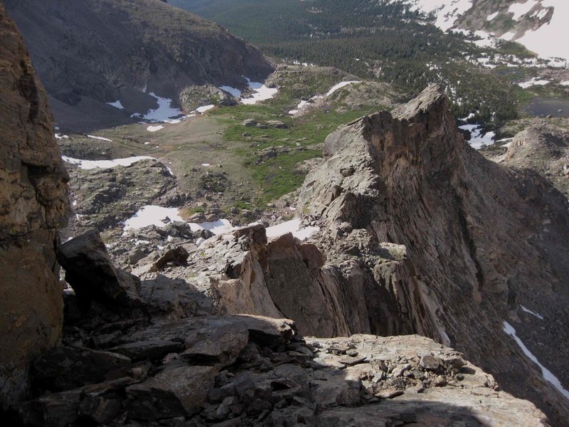 From the headwall bypass ramp, you can see almost the entire route.  This is certainly a scenic route, with commanding views of Wild Basin.