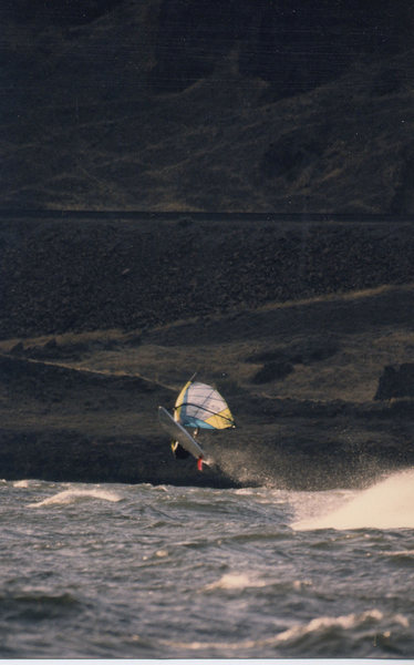 Me sailing in the Columbia River Gorge in the early 90's<br>
Photo: Brian Miquelan
