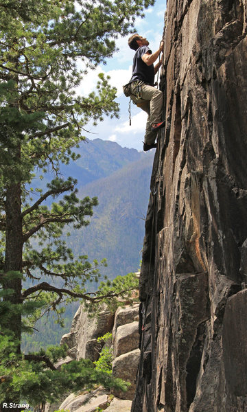 Climbing in the high alpine at the Penthouse.<br>
Bolting For Jesus (5.10).