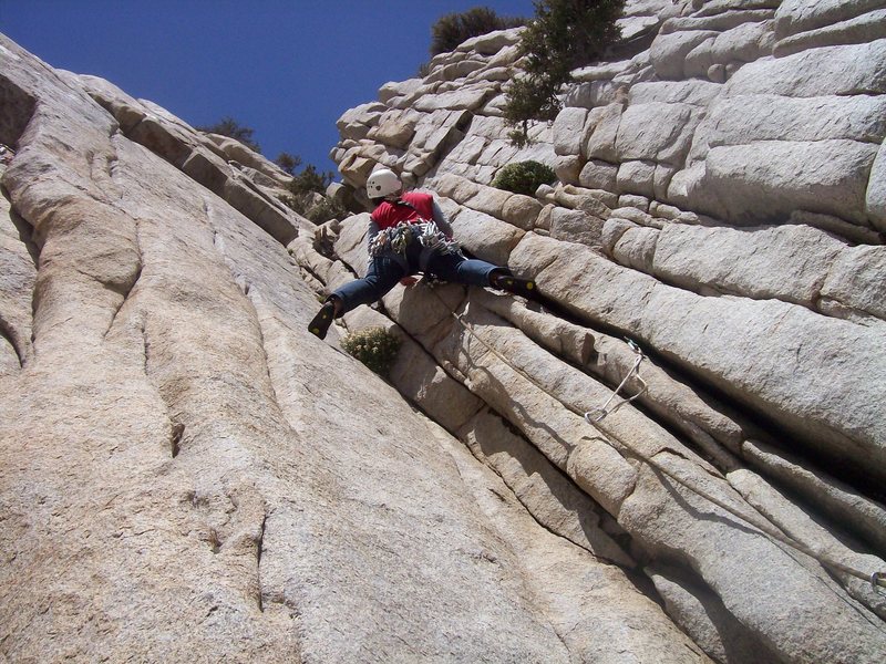 Alanna stemming the corner near the end of the 1st pitch of Duct Taped Plum.