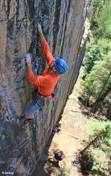 Past the crux.<br>
The Yardstik (5.11+).