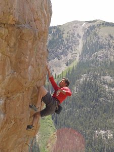 Quick shake after the crux for the last couple 5.11 moves to the anchor. Great route!