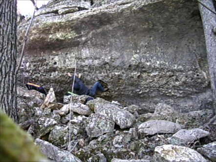 through the crux, which could be convoluted because the hardest part of this climb is hanging on sharp jugs for thirty feet