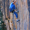 Brendan Shafer enjoys the small crimps at the crux.<br>
Wild Hops (5.12-).