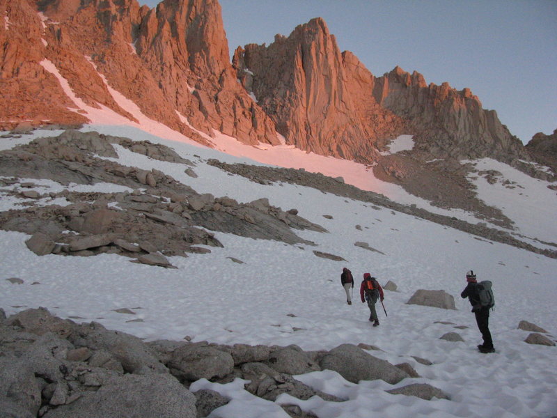 On the approach to the East Buttress. 