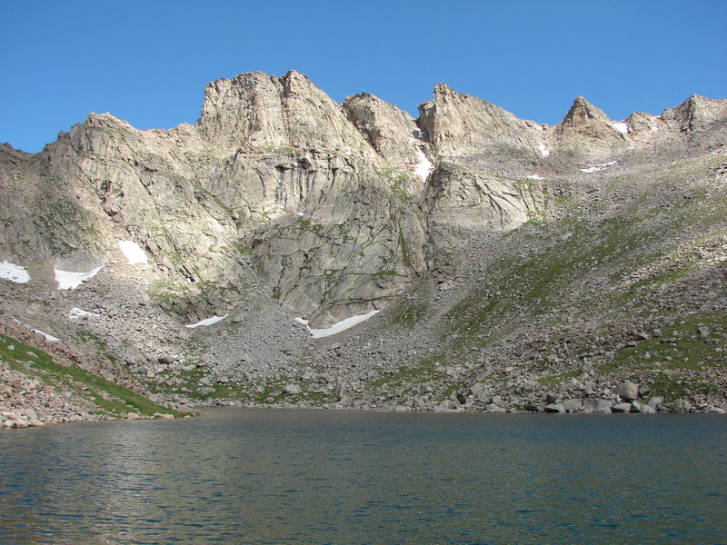 Looking up from Abyss Lake at the east side of the Sawtooth