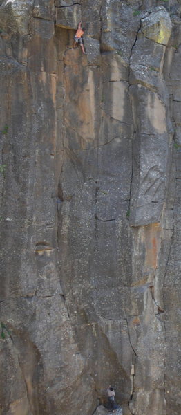 Corey Ellison finishing up Rusted Rapture, with Seth Dyer on the belay.