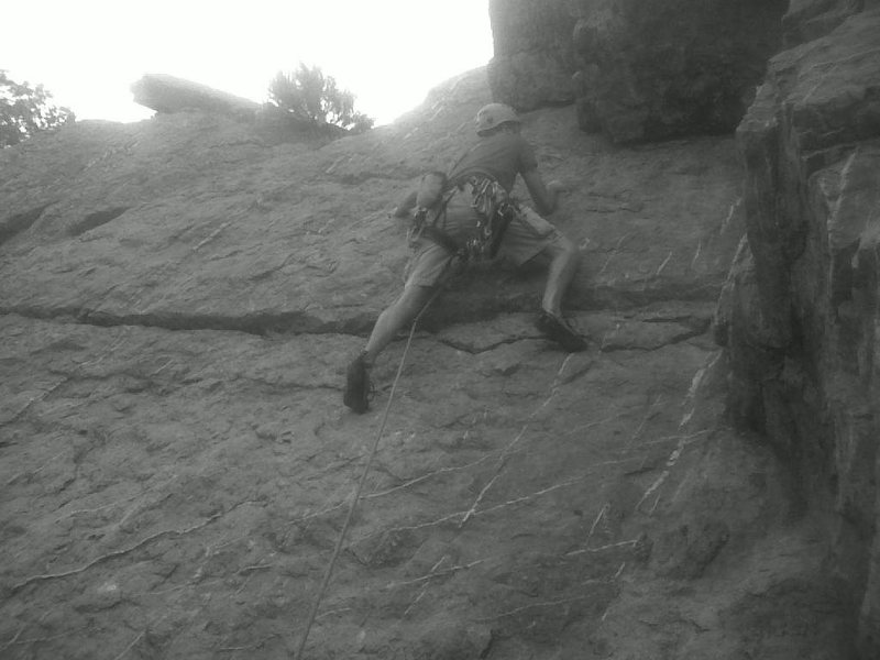 Pete getting to the first bolt. Good thing he was packing his trusty tricam.<br>
