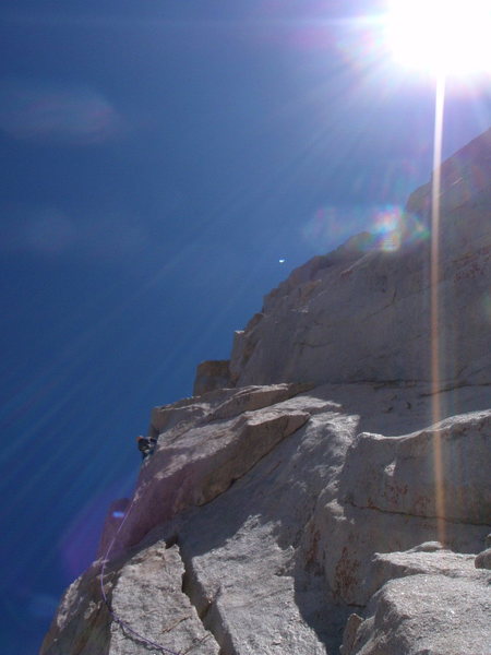 Kev, entering the crux splitter. With a bit of the offwidth visible a the bottom of the picture. Sorry about the pic quality.