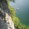 Swimming and climbing at Summersville Lake.  Summer road trip 2011.  