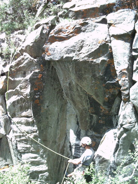 John hiding from potential rockfall at the start.