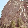 West face of The Pulpit as viewed from the southwest from La Luz Trail.  There is a large section of The Pulpit to the right of this photo.<br>
<br>
