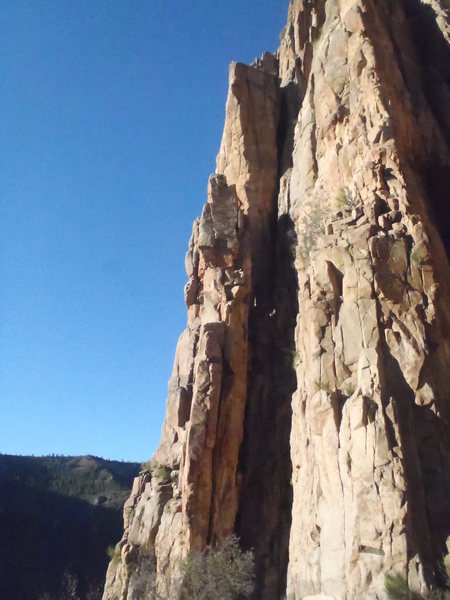 The sunniest arete at the top of the Pleasure Pillar. Great exposure and movement.