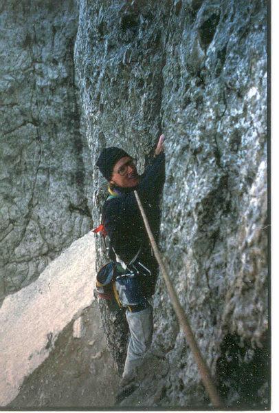 Jim Ghiselli following the second pitch of the Messner, photo James Crump, 1984