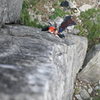 Starting the first crux of 'Chains We Can Believe In', a three pitch route (11a; 12b; 13b).<br>
photo: S. Giffin.