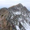 J. Percassi on the knife ridge looking back toward Spiller Peak at 13,123'. November 2009.