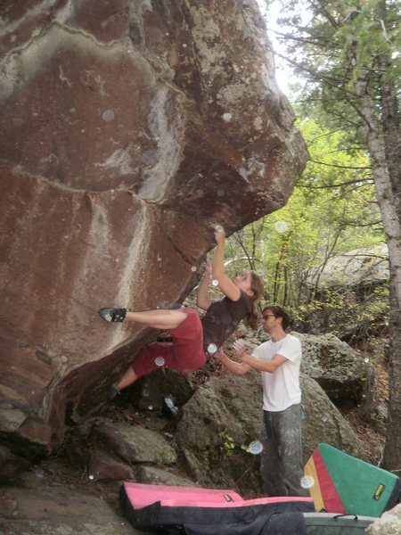 Getting ready for the crux reach.