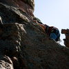 Sean using the arête on Fenceline.