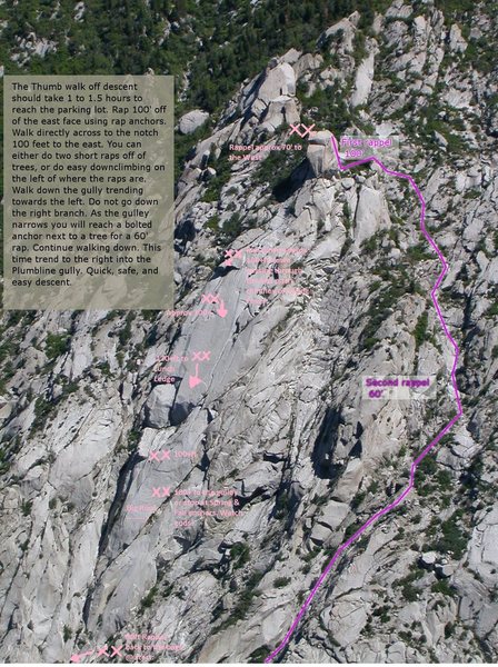 Here is my crappy update to Lee Jensen's nice topo (Sorry I hijacked your topo Lee). We brought 2 ropes, and everything went pretty smooth. I think it took us about an hour to descend, and we were a party of 3.