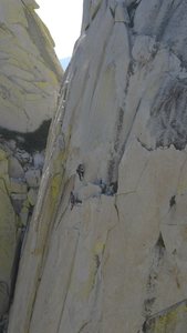 climbers at the first belay on Fancy Free.<br>
<br>
The lady in Orange (barely visible) cruised the route, while having photos taken.