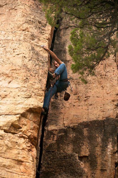 Arête climbing technique of high-stepping through the crux. September 2011. 