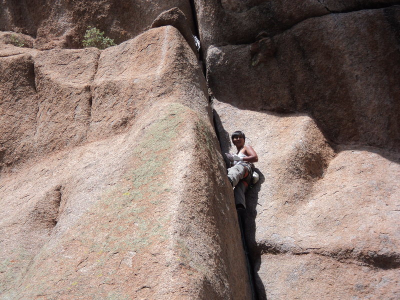 Lisa cruxing out on the first pitch of Pooh Corner.