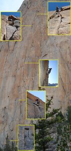Composite photo showing bottom half of the route. Notice the white speck that is a climber.